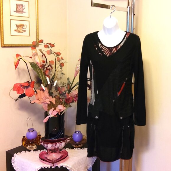 NWT SOGGO Paris Unique Designed Black Stretchy Cardigan Knit Sweater Dress M - Picture 1 of 10